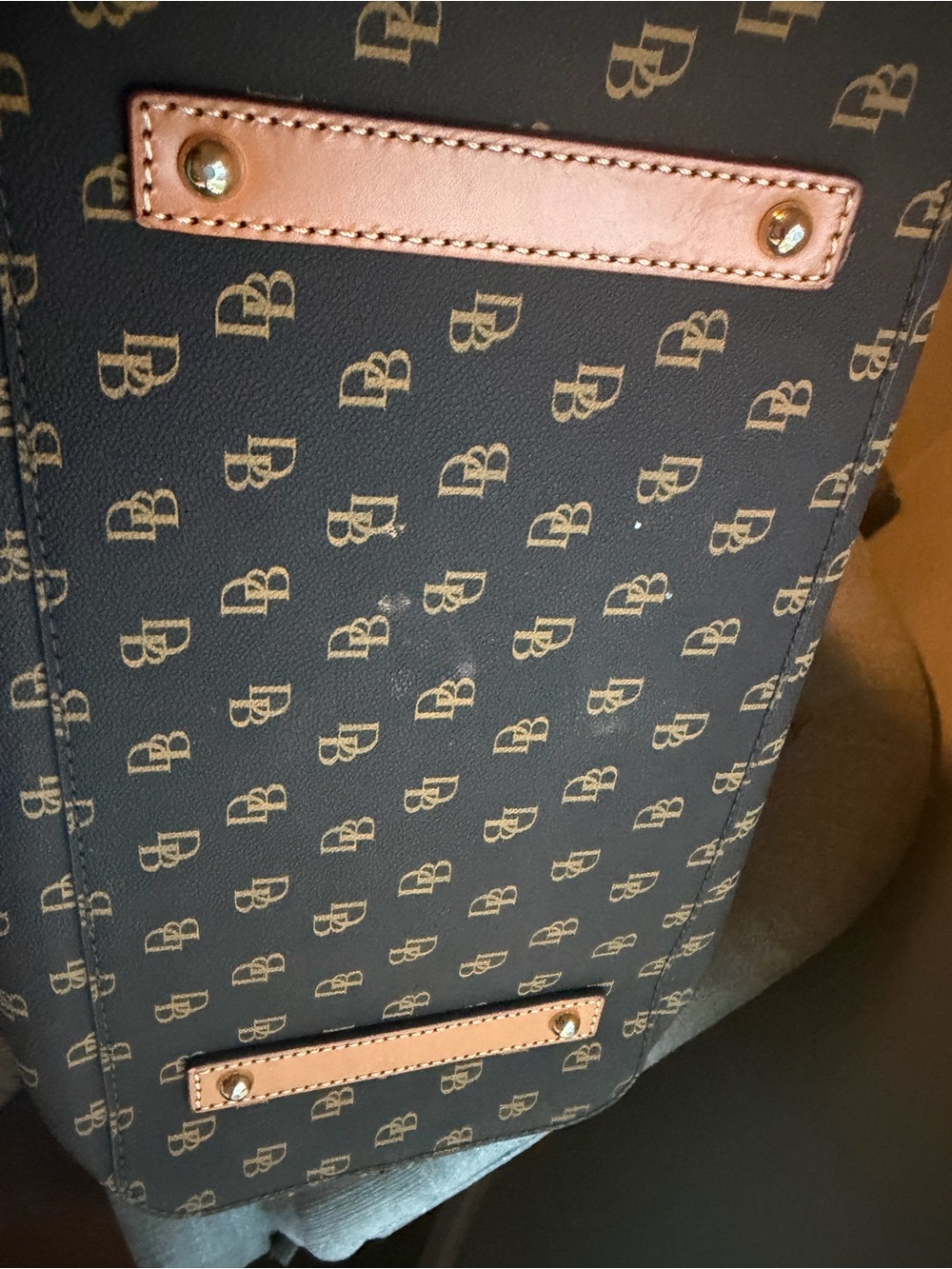 Dooney & Bourke Brown Monogram Tote with Tan Braided Handles - Picture 5 of 9